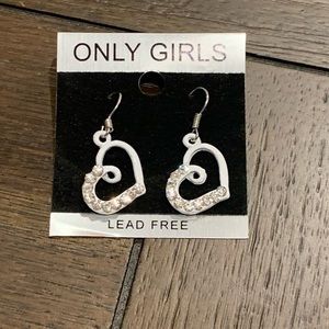 New White Rhinestone Heart Earrings